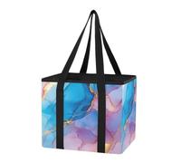 Organizer per bagagliaio dell'auto, riutilizzabile, robusto, per la spesa, in marmo blu e oro, a forma di scatola, con manici e fondo rigido, per bagagliaio auto, SUV, confezione da 1