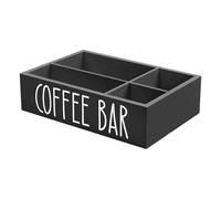 Organizer per bancone del caffè, contenitore in legno con divisori rimovibili, pacchetti di tè, organizer per tazze da cucina per sacchetti di caffè, zucchero, lattiera, stazione compatta per bevande