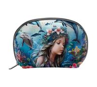 Organizer per borse per trucchi,borse per cosmetici da donna,corallo sottomarino sirena delfino,piccola custodia per trucchi