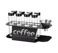 Organizer per caffè con 8 tubi di vetro, supporto in metallo e imbuto per una visualizzazione ordinata e protezione dalla freschezza