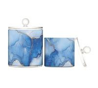 Organizer per caramelle in plastica trasparente blu reale marmo, con coperchio, dispensa, essenziali, decorativo, per tamponi di cotone, confezione da 2