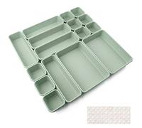 Organizer per Cassetti Cucina Bagno Divisori Cassetti 16Pcs Organizzatore per Organizzazione Scrivania Contenitori per Trucchi in Plastica con 40 Cuscinetti in Silicone Antiscivolo (Verde)
