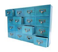 Organizer per cassetti in legno, per la casa, l'ufficio, l'organizzazione e lo stoccaggio, 16 cassetti, mini comò con manici in metallo, blu