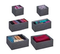 Relaxdays Organizer per Cassetti, Set da 6 Scatole Portaoggetti per Armadio, Cestini in 3 Differenti Grandezze, Grigio, Tessuto Non Tessuto, 12 x 28 x 28 cm