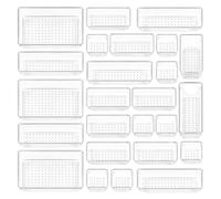 Organizer per cassetti - Set di 25 vassoi trasparenti in 4 misure - divisori versatili per cucina, bagno, ufficio | Cestini antiscivolo e impilabili per dispensa e organizzazione della scrivania