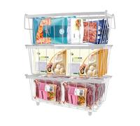 Organizer per Congelatore, 3 Pezzi Cestino Portaoggetti per Congelatore in Metallico, Organizer Frigorifero con Maniglie, Impilabile e Salvaspazio, per Congelatori da 5 e 7 piedi cubi (Bianco)