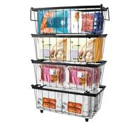 Organizer per Congelatore, 4 Pezzi Cestino Portaoggetti per Congelatore in Metallico, Organizer Frigorifero con Maniglie, Impilabile e Salvaspazio, per Congelatori da 5 e 7 piedi cubi (Nero)