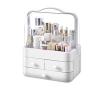 Organizer per cosmetici con coperchio ribaltabile e cassetti, per trucchi e prodotti per la cura della pelle, per camera da letto e bagno, Bianco