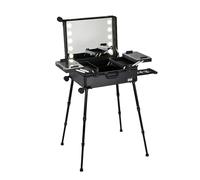 Organizer per cosmetici con ruote con 4 ruote, 8 luci e specchio, astuccio per il trucco in alluminio, trolley da viaggio per cosmetici, organizer con ruote, scatola da trucco (colore: nero a quadri