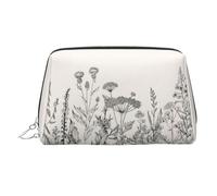 Organizer per cosmetici con stampa floreale e erbe botaniche, antiurto, con ampia apertura a cerniera, per viaggi, Argento, One Size