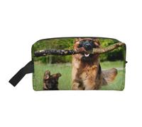 Organizer per cosmetici di grande capacità, a forma di cane e cucciolo di pastore tedesco, borsa da viaggio per il trucco da donna