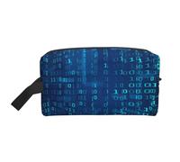 Organizer per cosmetici di grande capacità, borsa da viaggio per il trucco da donna, codice binario blu programmatore