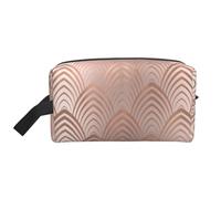 Organizer per cosmetici di grande capacità, borsa da viaggio per il trucco da donna, con conchiglie in stile Art Déco, rosa, grigio rame e rosa.