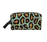 Organizer per cosmetici di grande capacità, borsa da viaggio per il trucco da donna, con stampa leopardata chic e animalier verde acqua.
