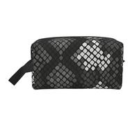 Organizer per cosmetici di grande capacità, borsa da viaggio per il trucco da donna, in pelle di serpente, nero, grigio e bianco.