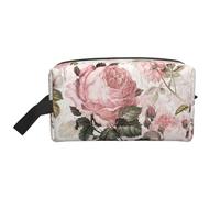 Organizer per cosmetici di grande capacità, borsa da viaggio per il trucco da donna, stile shabby chic vintage, con rose rosa seppia.