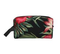 Organizer per cosmetici di grande capacità, borsa da viaggio per il trucco da donna, stile vintage tropicale, con ibisco rosso e strelitzia floreale.