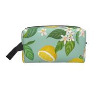 Organizer per cosmetici di grande capacità, con stampa di foglie e limone verde acqua, borsa da viaggio per il trucco da donna