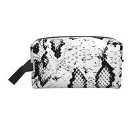 Organizer per cosmetici di grande capacità, con stampa in bianco e nero effetto pelle di serpente, borsa da viaggio per il trucco da donna