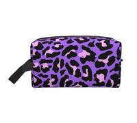 Organizer per cosmetici di grande capacità con stampa leopardata viola, borsa da viaggio per il trucco da donna