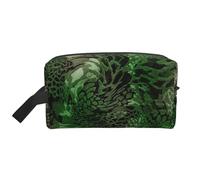 Organizer per cosmetici di grande capacità con stampa serpente verde, borsa da viaggio per il trucco da donna