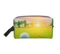 Organizer per cosmetici di grande capacità, con stampa tramonto e pallina da golf verde, borsa da viaggio per il trucco da donna