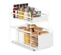 Relaxdays Organizer per la Cucina, 2 Piani Estensibili, Organizzatore Autoportante, Salvaspazio,Cassetto Multiuso,Bianco