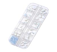 Organizer per decorazioni per unghie, 12 sezioni, con cocco, blu | Custodia a 12 scomparti con perle scintillanti, stelle marine e tropicali, per unghie alla moda