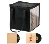 Organizer per dischi - Cassetta pieghevole per album in vinile, con comode maniglie, organizer per dischi in vinile, con coperchio, 30,5 x 33 x 33 cm, Nero , 11.73x12.01x12.8 inches, moderno
