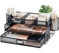 Organizer per documenti A4 a 2 livelli, separatore di carta a rete metallica con cassetto, organizer multifunzionale da scrivania con divisorio extra, porta file staccabile per ufficio, casa e scuola