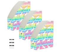 Organizer per documenti arcobaleno con unicorno colorato resistente | Organizer da scrivania per studenti, fogli lavabili con un panno, archiviazione verticale, pieghevole piatto, confezione da 3