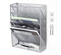 Organizer per File da Parete Verticale a 5 Livelli, in Rete Metallica, per Montaggio a Parete, con Foro per Appendere, Portariviste per Documenti di Carta, per Ufficio, Casa, Scuola(Argento)