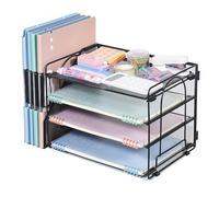 Organizer per File Desktop a 4 Vassoi, Organizer per Scrivania in Rete per Ufficio, Organizer per Documenti, Vassoio per Lettere con Cassetto per Ufficio a Casa(2 portapenne) (Nero-Portadocumenti)