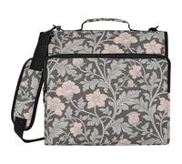 Organizer per forniture scolastiche a 3 anelli da 3,8 cm con manico e tracolla rimovibile vintage fiori rosa William Morris grigio tasche multiple per scuola media Organizador de la carpeta