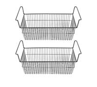Organizer per freezer 2 pezzi, cestini in filo metallico nero 63x27x29 cm - resistente e versatile per frigoriferi, armadi e bagni (L63CM X W27CM X H29CM (MANGO DE 9 CM))