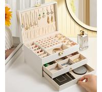 Organizer per gioielli a 3 strati con 2 cassetti, grandi scatole per gioielli da donna con organizer per orecchini in velluto, scatole e organizer per gioielli con serratura, regali di Natale per