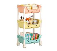 Organizer per la camera dei bambini, scaffale multi-livello con ruote, cestini da gioco, carrello per la cameretta dei bambini, design compatto con mensole, mobili per sala giochi, di