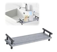 Organizer per lavello ad asciugatura istantanea, 31 x 10 cm, vassoio in pietra assorbente per lavello, dispenser per sapone in terra di diatomee, ad asciugatura rapida, vassoio da bancone con manico,