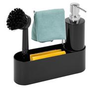 organizer per lavello bremermann per cucina e bagno, porta utensili per lavello, dispenser di sapone, portascopino e portasciugamani, con testa dello scovolo e pompa (nero)