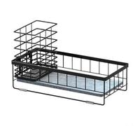 Organizer per lavello con cuscinetto in diatomite ad asciugatura rapida, robusto acciaio al carbonio, con portaspazzole rimovibile e vassoio antigoccia, colore bianco, 26 x 16 x 12 cm (nero)