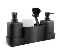 Organizer per lavello da cucina, in plastica, con dispenser per detersivo, spazzola e spugna, organizer per lavello con dispenser per sapone, spazzola in spugna, colore nero
