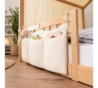 Organizer per lettini a casetta in mussola color crema – Tasca da letto con 3 scomparti per culla e lettino a casetta