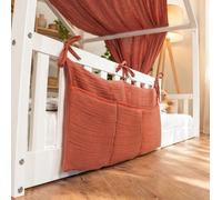 Organizer per lettini a forma di casetta in mussola color moka – Tasca da letto con 3 scomparti per lettino e letto a casetta