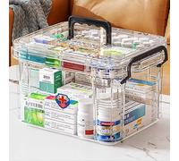 Organizer per medicinali a doppio strato, multi griglia, portatile, con coperchio, cassetta di primo soccorso (trasparente)