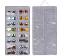 Organizer per occhiali da sole con 16 scomparti, pieghevole e progettato per essere appeso a pareti o porte, realizzato in feltro PVC per proteggere gli occhiali dalla polvere (grigio basso)