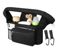 Organizer per passeggino, borsa per passeggino, 2 portabicchieri isolati, grande capacità, tasca rimovibile con cerniera, tracolla regolabile e ganci antiscivolo, si adatta a qualsiasi manubrio della