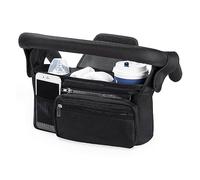 Organizer per Passeggino Universale, Borse Contenitore per Manubrio per Passeggino, Borsa per Passeggino Accessori per Neonati con Tasca con Cerniera, Tracolla e Spazio per Pannolini e Telefoni, Nero