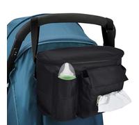 Organizer per Passeggino Universale, Borse Contenitore per Manubrio per Passeggino, Borsa per Passeggino Accessori per Neonati con Tasca con Cerniera, Tracolla e Spazio per Pannolini e Telefoni (Nero)