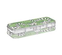 Organizer per penne da ufficio con foglie di lemure in stile cartone animato verde, piccola scatola portaoggetti regolabile per ufficio, 20,3 x 7,6 x 4,8 cm (lunghezza x larghezza x altezza)