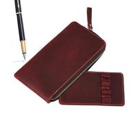 Organizer per penne stilografiche, con cerniera, in pelle PU, espositore, organizer da scrivania per casa e scuola, Vino rosso, Refer to description, Unisex - Adulto